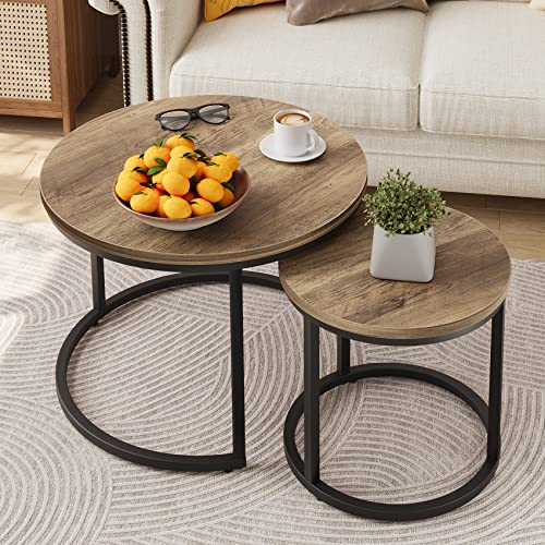 Set of 2 Round Wood Grain Coffee Table E236