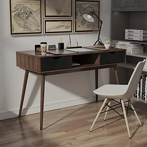 Mid Century Desk with Drawers & Solid Wood Legs L557367