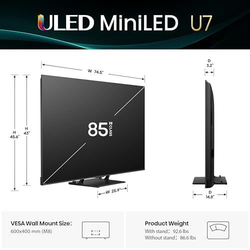 85" Mini-LED ULED 4K UHD Google Smart TV, QLED, Native 165Hz, HDR10+, Dolby Vision IQ E81720