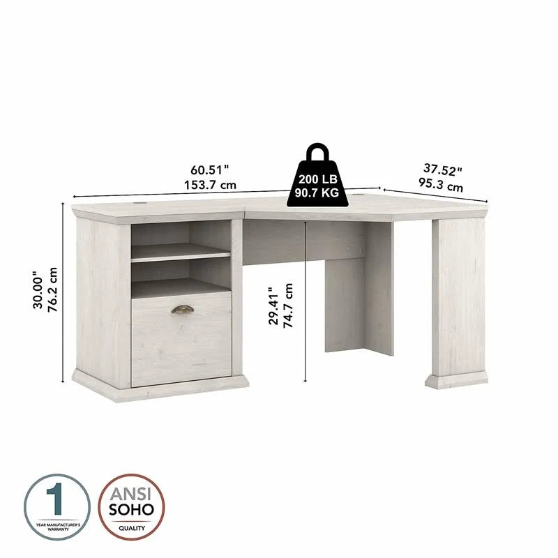 Linen White Oak Corner Desk with Storage J5290
