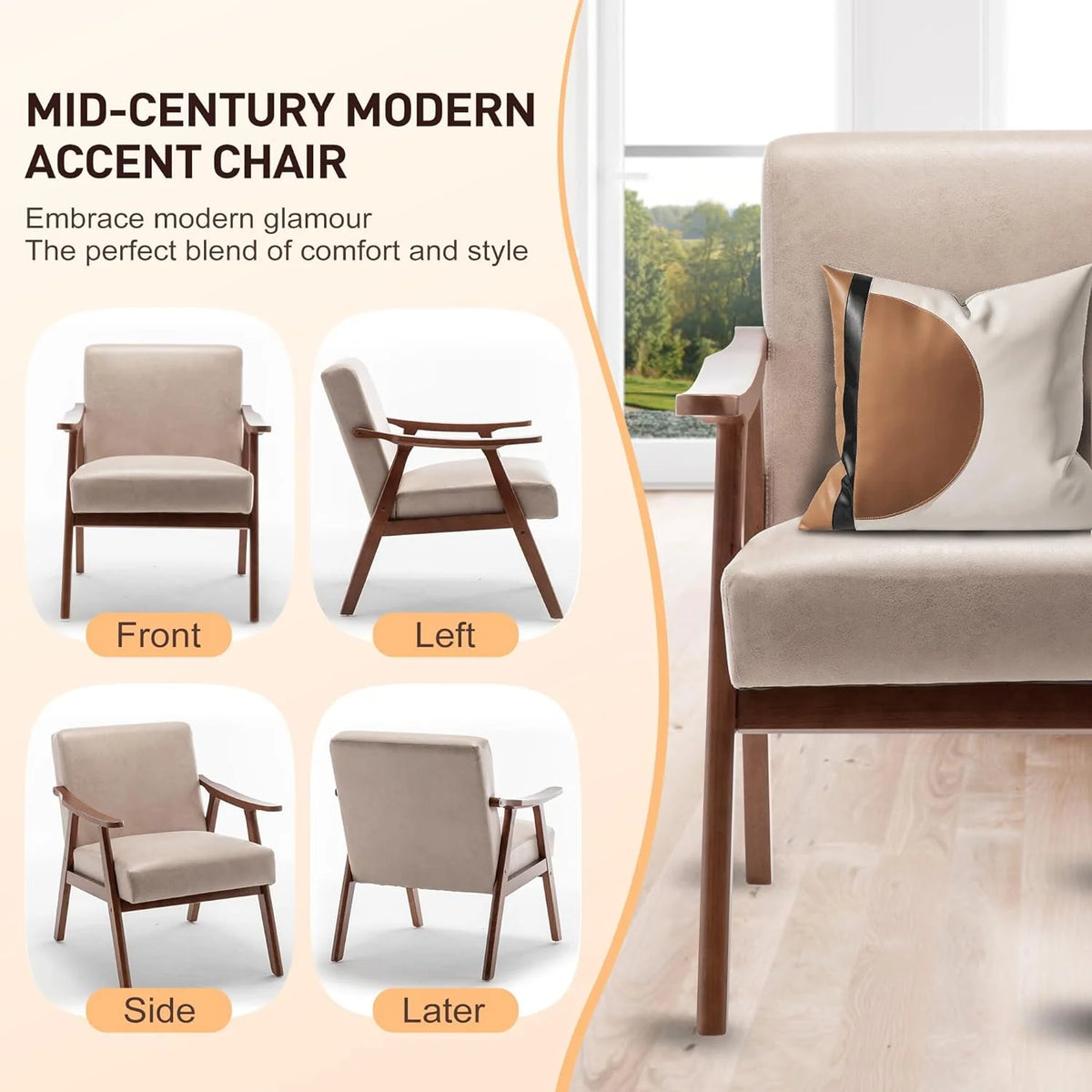 Mid-Century Modern Velvet Accent Chair with Solid Wood Frame Z46266