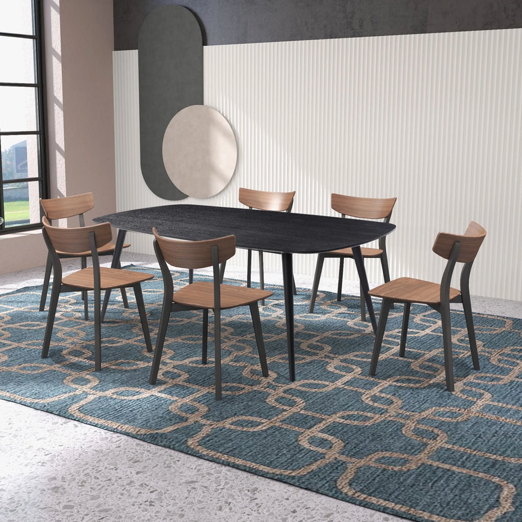 Rectangular Dining Table Black Oak Finished Ash Veneer Top 8 Persons H479