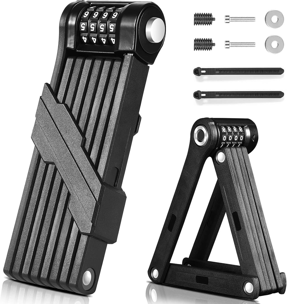 Compact Folding Bike Lock, 8 Joints, 4-Digit Combination, Alloy Steel, Pack of 2 T1648