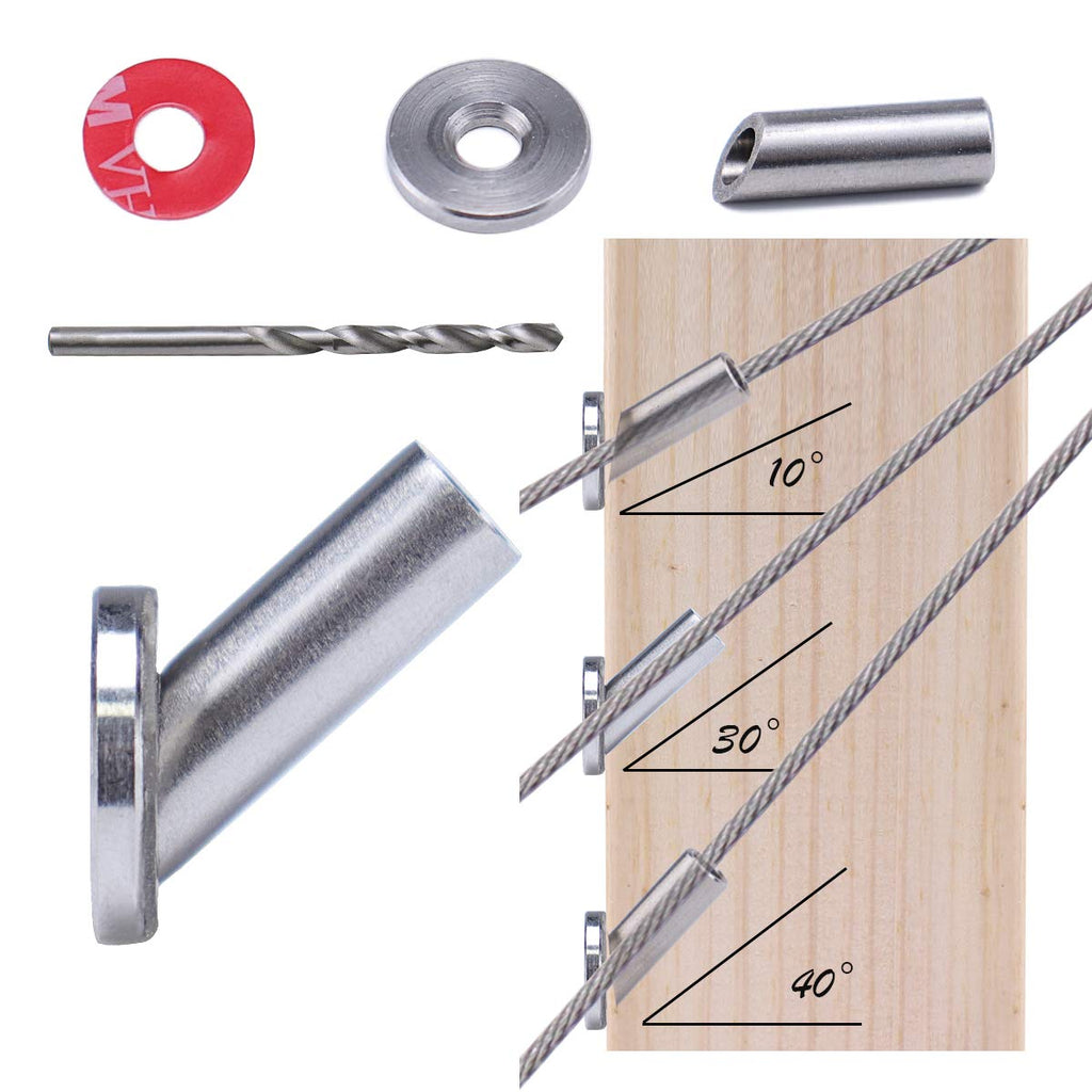 50Pack Cable Railing Kit Adjustable Angled Protector Sleeve for 1/8" Wire Rope Wood Posts Compatible 10 30 40 Degree Beveled Grommet Protective T316 Stainless Steel CR68,CP1 Pack of 2 K3162