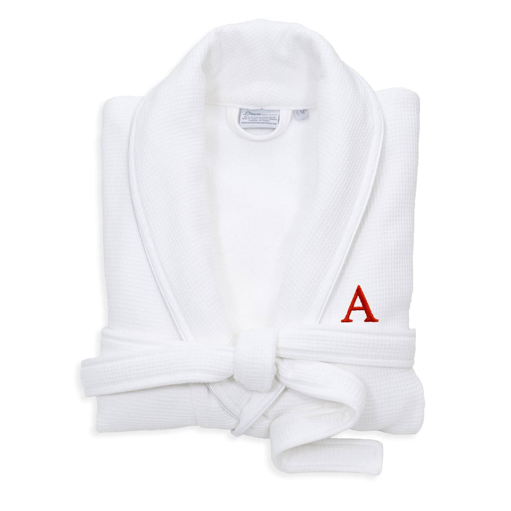 White Turkish Cotton Waffle Terry Bathrobe with Satin Piped Trim Y814