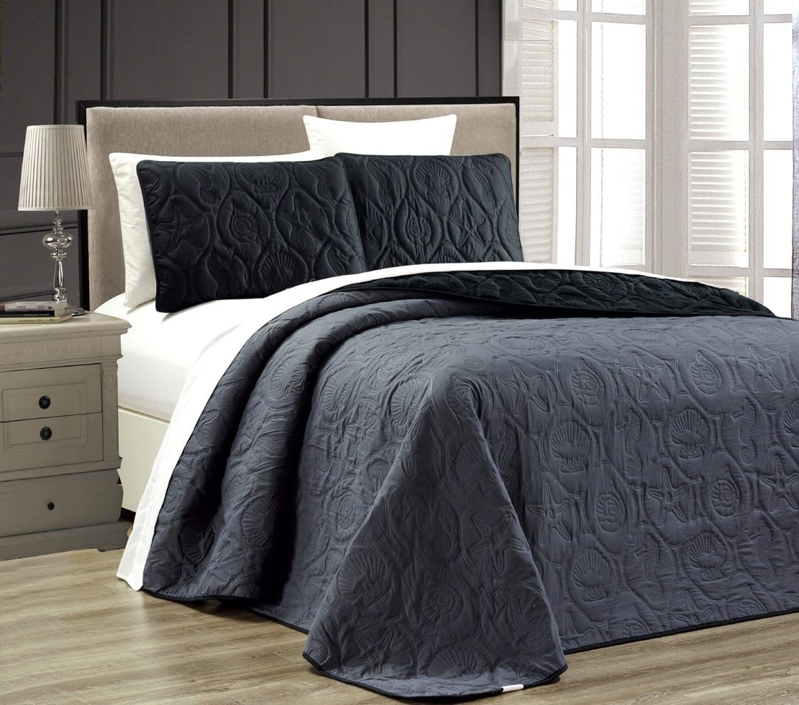 Dark Purple Light Purple Reversible Queen Full Bedspread Coverlet Set R288347