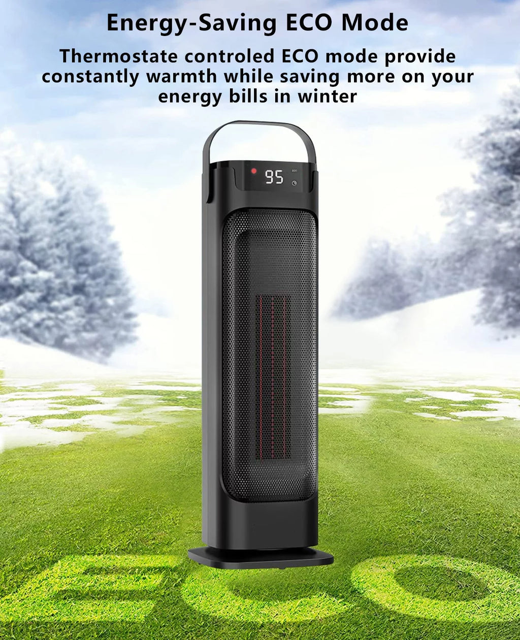 Electric Space Heater Indoor PTC Ceramic Heater with Thermostat Remote 90° Oscillating 1500W T925939