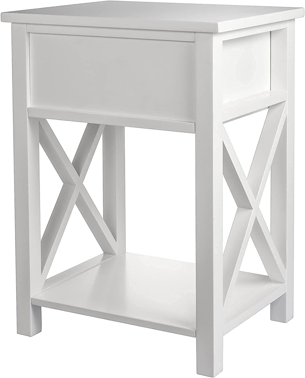 White Wooden Side End Table with Bin Drawer Set of 2 O99913
