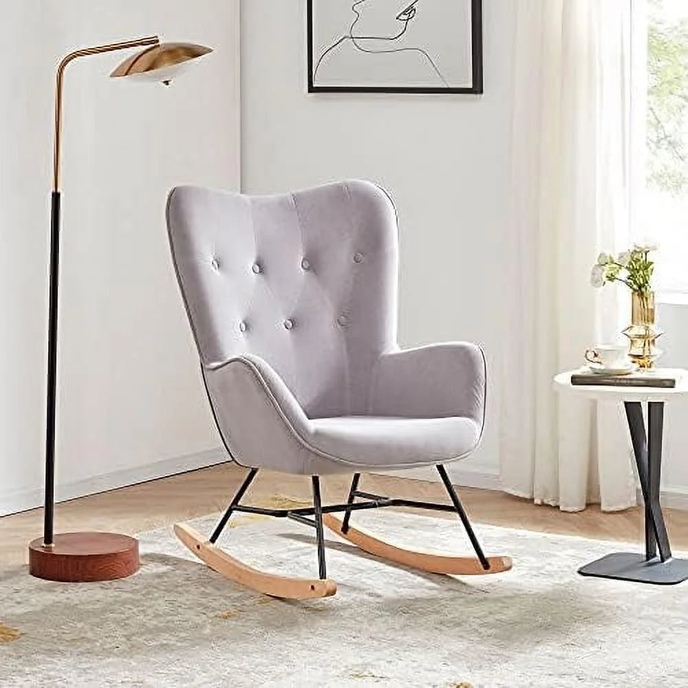 Gray Velvet Upholstered Rocking Chair V24475