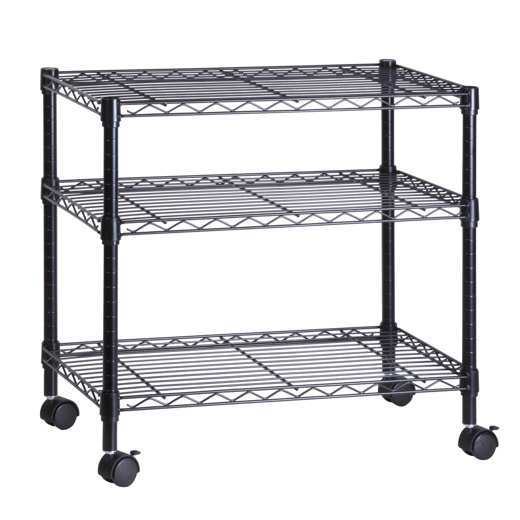 3-Tier Black Metal Rolling Adjustable Media Cart J4654