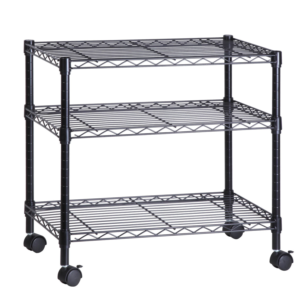3-Tier Black Metal Rolling Adjustable Media Cart J4654