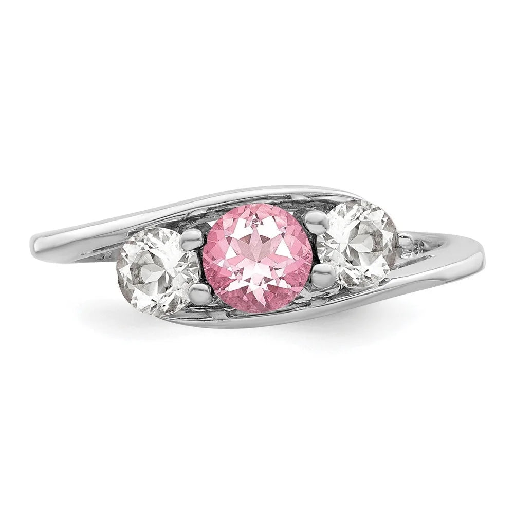 Sterling Silver Rhodium-plated White and Pink Swarovski Topaz Ring Size 7 K608216