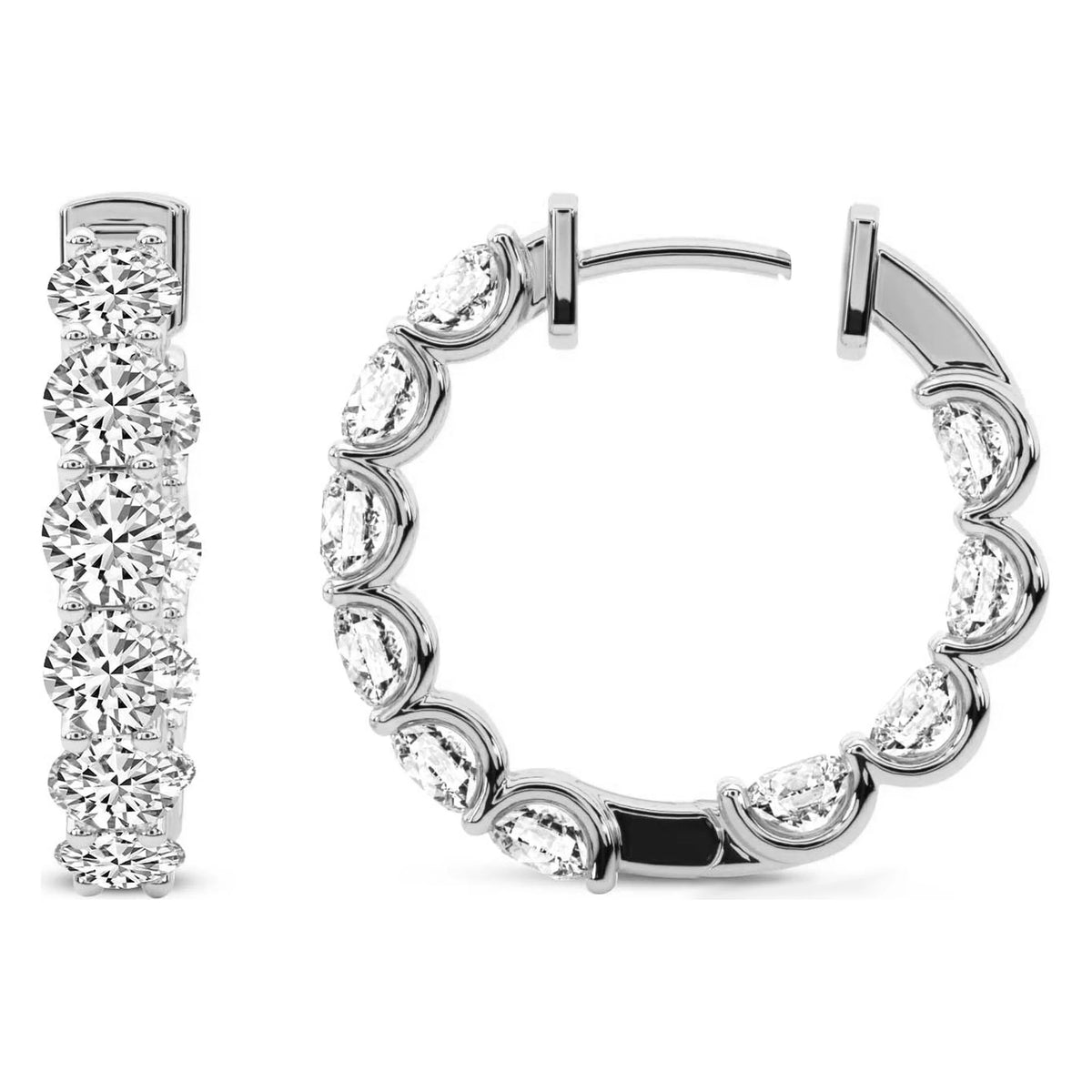 Lab Grown 2 Carat Round Shape Hoop Earrings 14K White Gold J6629