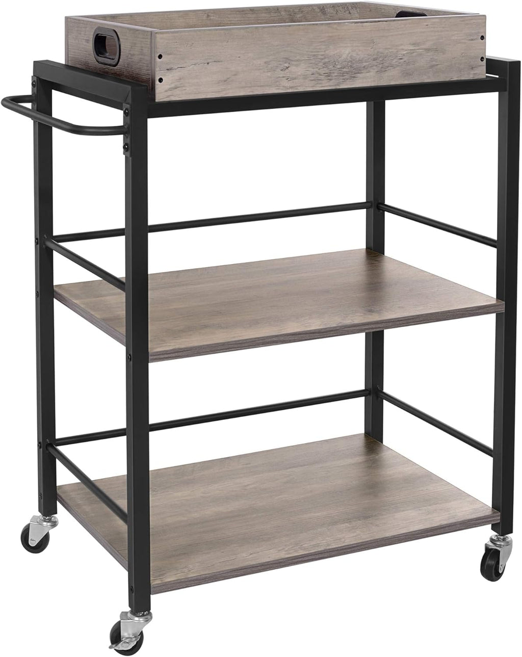 Rustic Brown and Black Bar Cart with Wheels and Handle E440936