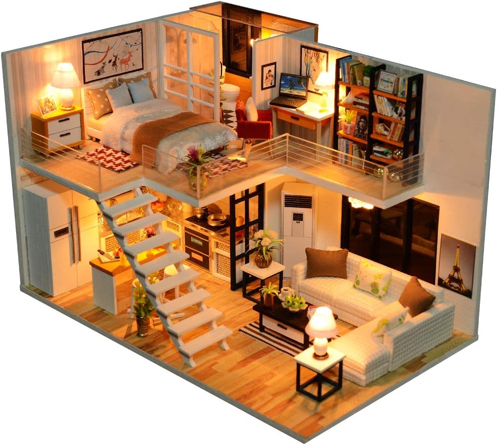 Dollhouse Miniature with Furniture, DIY Dollhouse Kit I7157