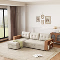Beige L Shaped Convertible Sectional Sleeper Sofa with Storage Chaise T574