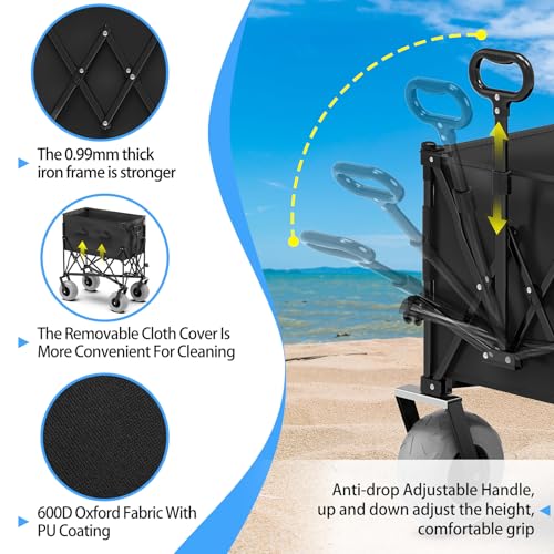 Heavy Duty Collapsible Wagon with All-Terrain 9" Pneumatic Tires and Detachable Cooler V70458