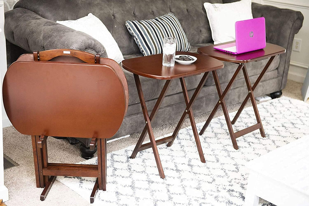 Set of 4 Dark Wooden Folding Snack Tray Tables G4684
