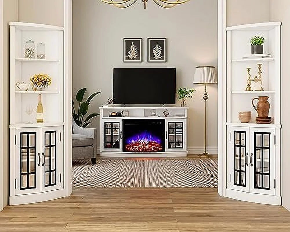 Washed Grey 5-Tier Corner Cabinet with Glass Doors Z13439
