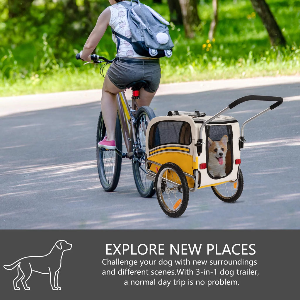 3-in-1 Dog Bicycle Trailer, Dog Stroller, and Dog Jogging Stroller, Orange Z364