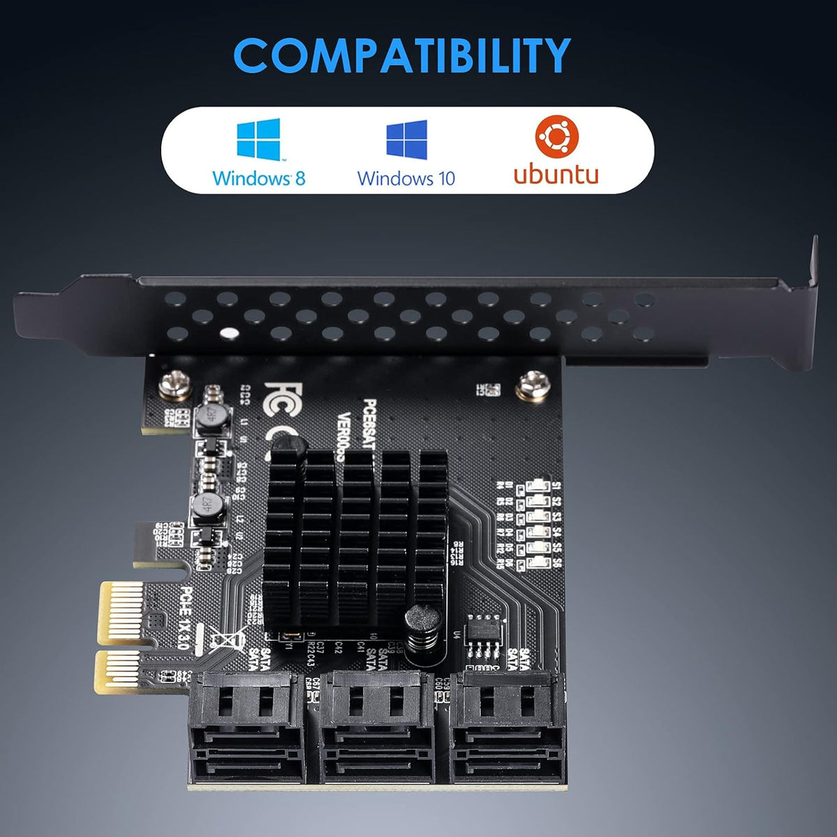 PCIe SATA Card 8 Ports with 8 SATA Cables and Low Profile Bracket I322