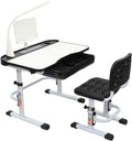 80CM Hand-cranked Lifting Top Can Tilt Children Learning Table and Chair Black with Reading Stand Desk Lamp F9551