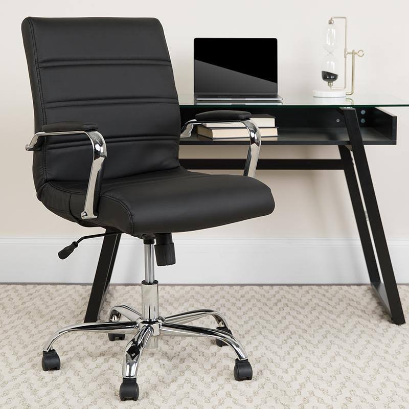 Black Leather Executive Swivel Office Chair with Chrome Base and Arms V2983