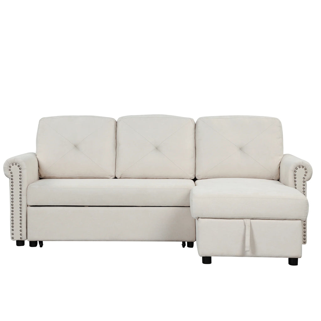 Velvet L Shaped Convertible Sleeper Sofa with Storage Chaise J94013