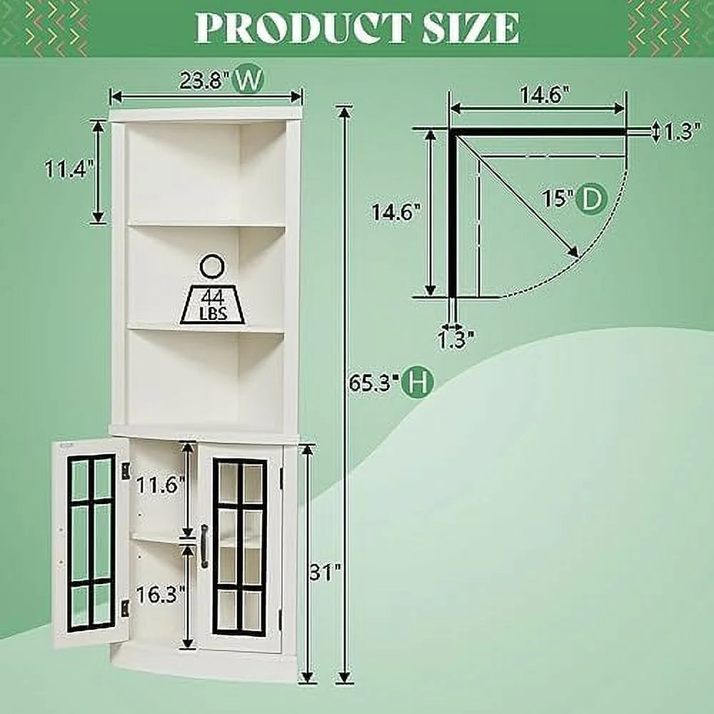 Washed Grey 5-Tier Corner Cabinet with Glass Doors Z13439