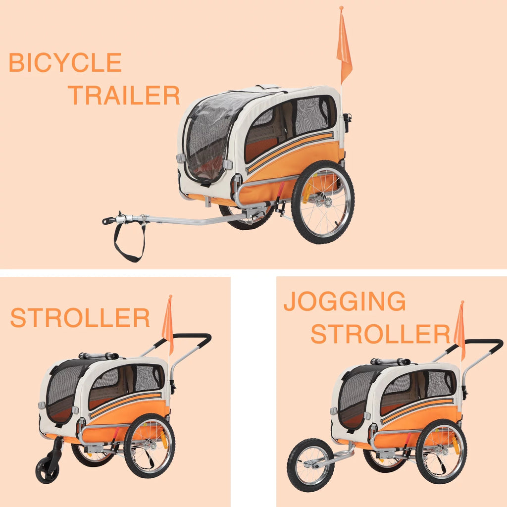3-in-1 Dog Bicycle Trailer, Dog Stroller, and Dog Jogging Stroller, Orange Z364