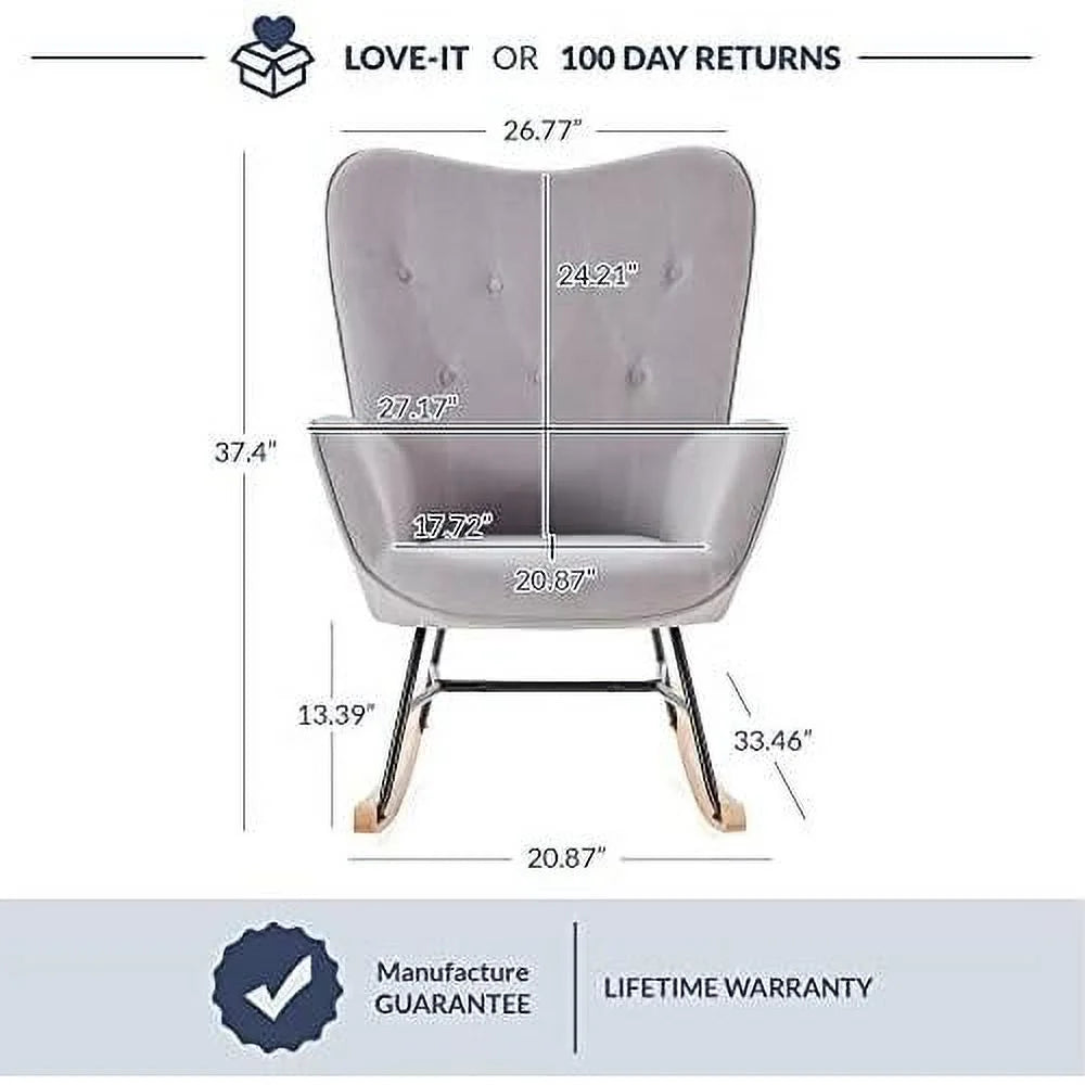 Gray Velvet Upholstered Rocking Chair V24475