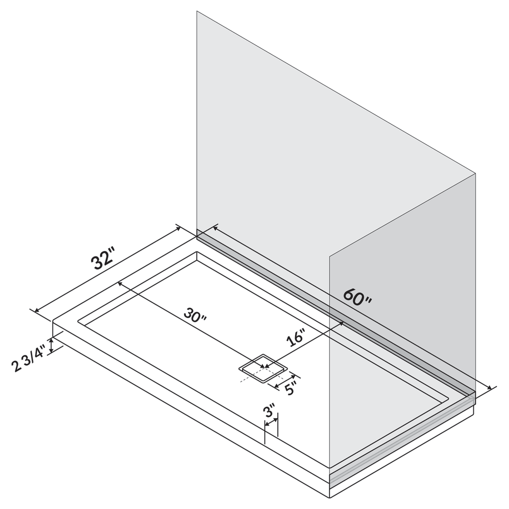 60 x 32 Right Double Threshold Shower Pan Base Wall Corner Left Drain K1291