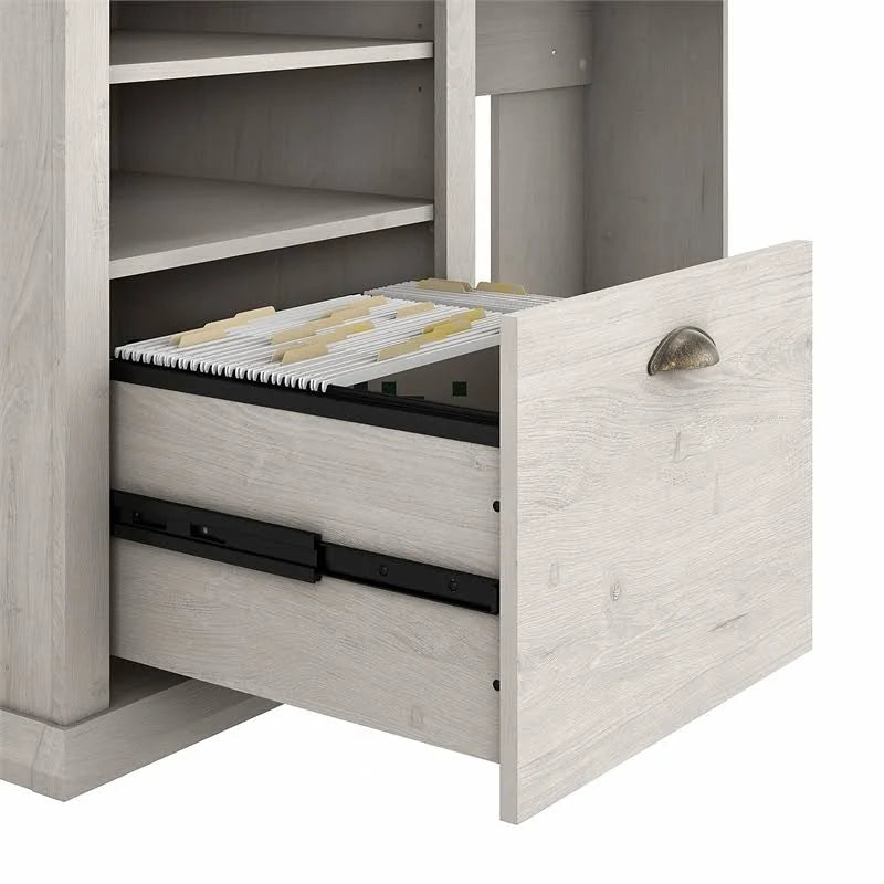 Linen White Oak Corner Desk with Storage J5290
