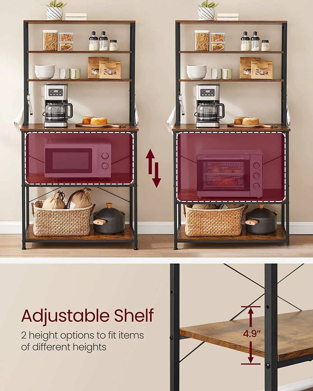 6-Tier Kitchen Shelves with 6 Hooks P7026
