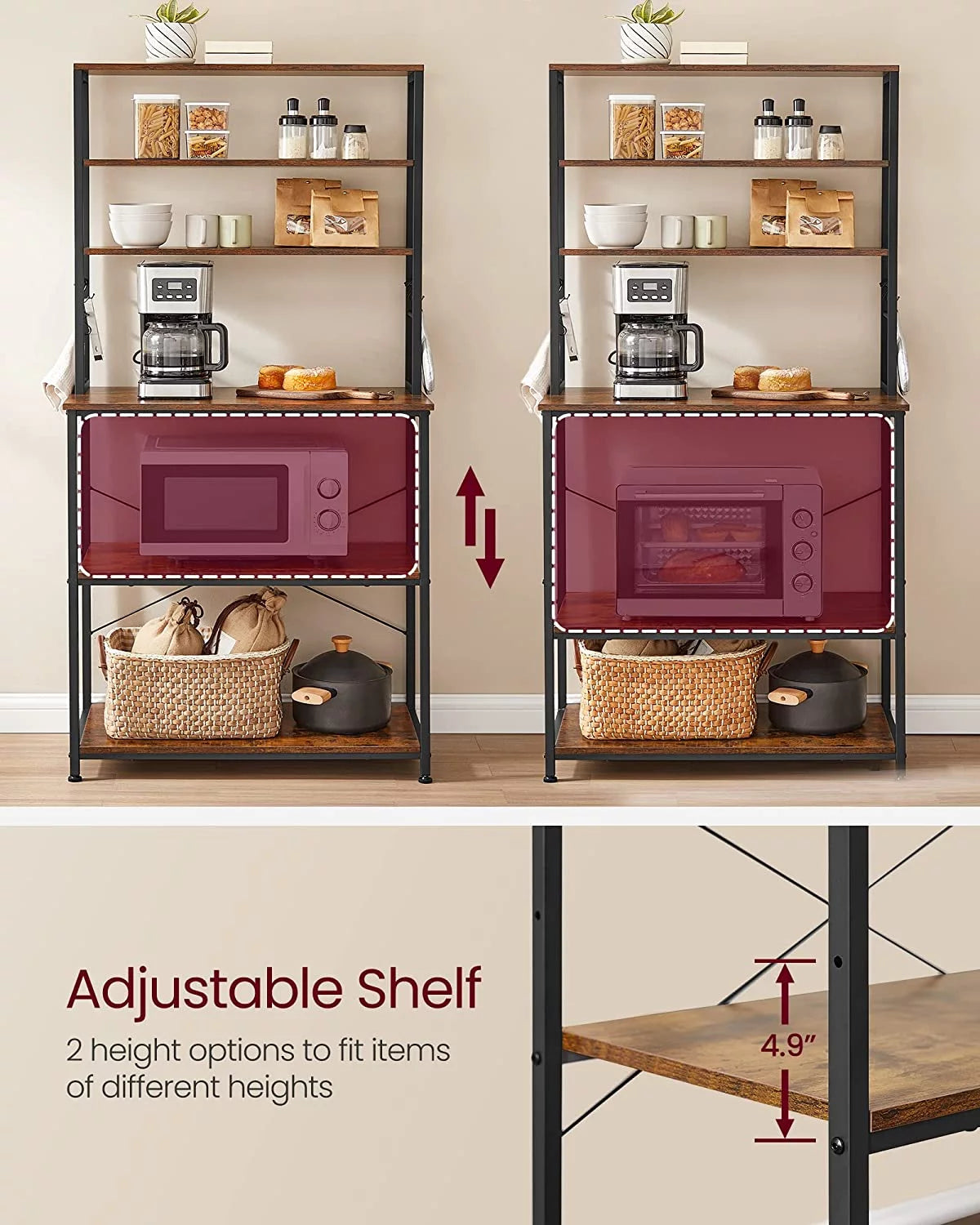 6-Tier Kitchen Shelves with 6 Hooks P7026
