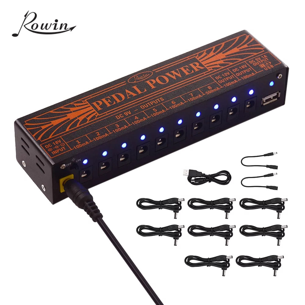 Compact Size Guitar Effect Power Supply Station 10 Isolated DC Outputs for 9V 18V Guitar Effects with 5V USB Output W1002