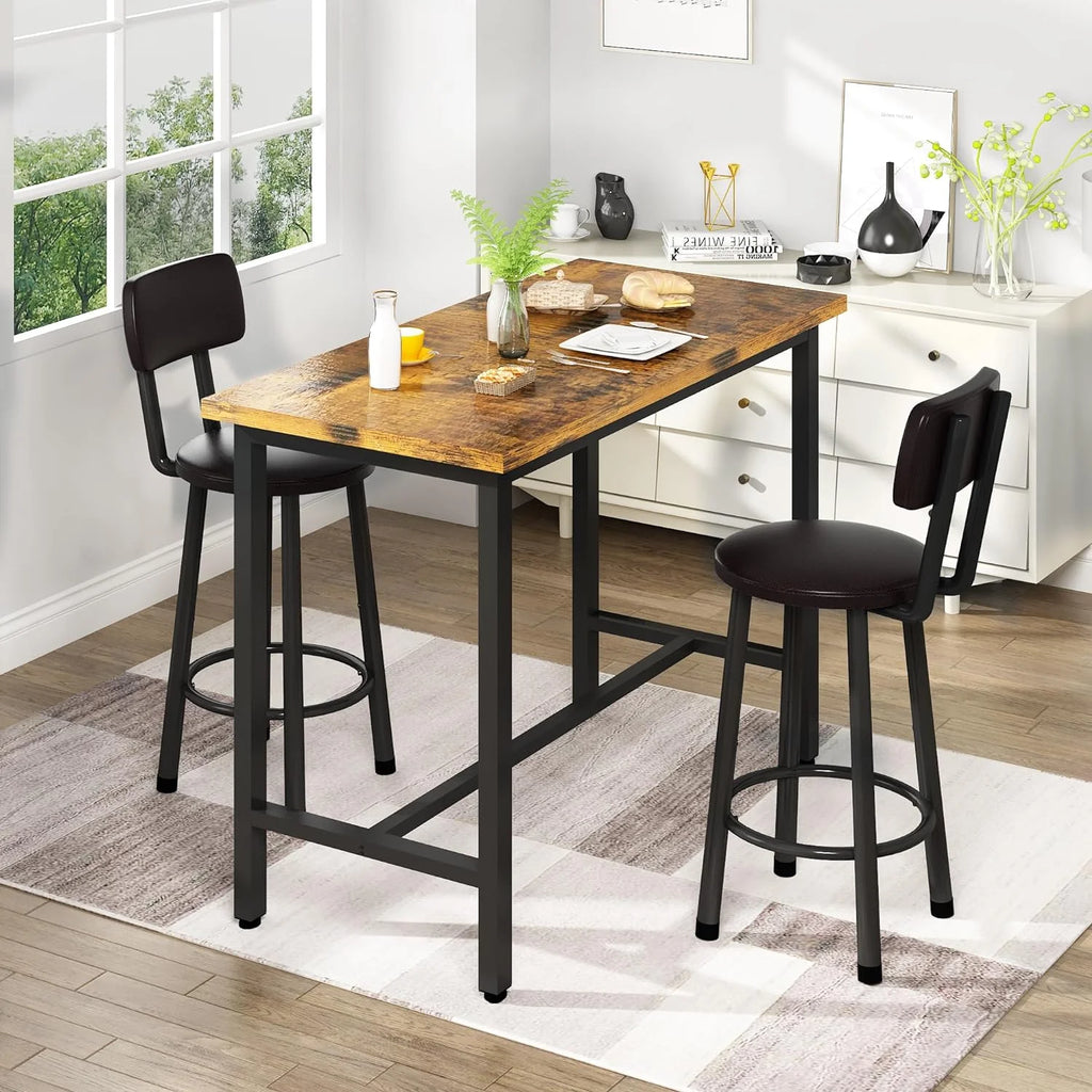 3 Piece Pub Dining Set for 2 Rustic Brown E41136