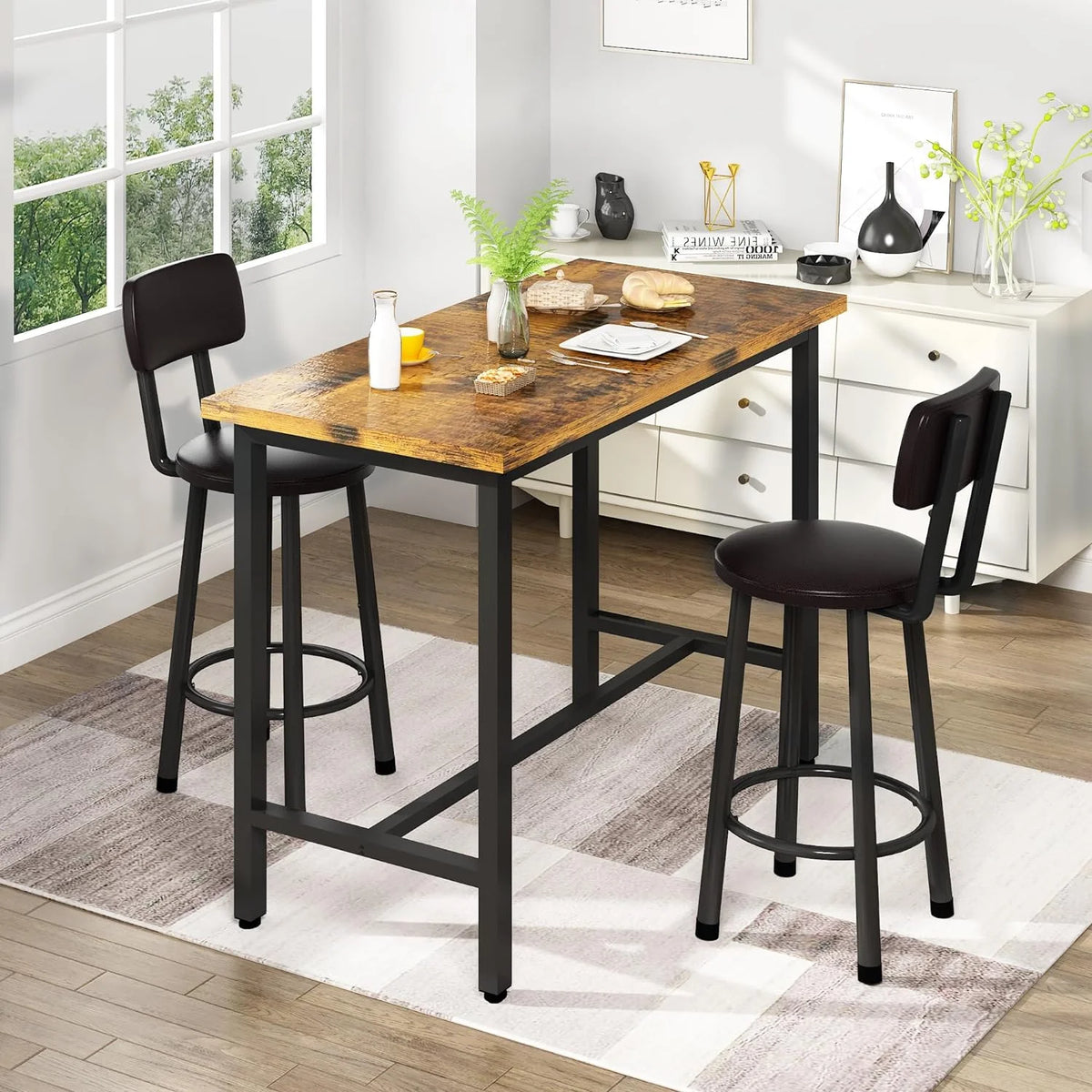 3 Piece Pub Dining Set for 2 Rustic Brown E41136