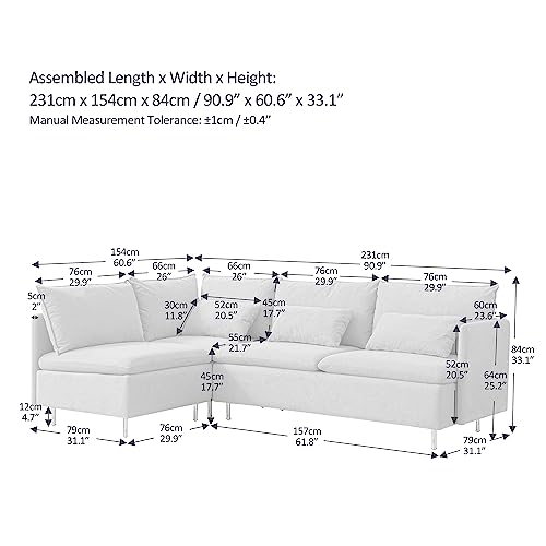 90.9 in L-Shaped Cotton Linen 3-Seater Modular Sofa with 3 Throw Pillows J509
