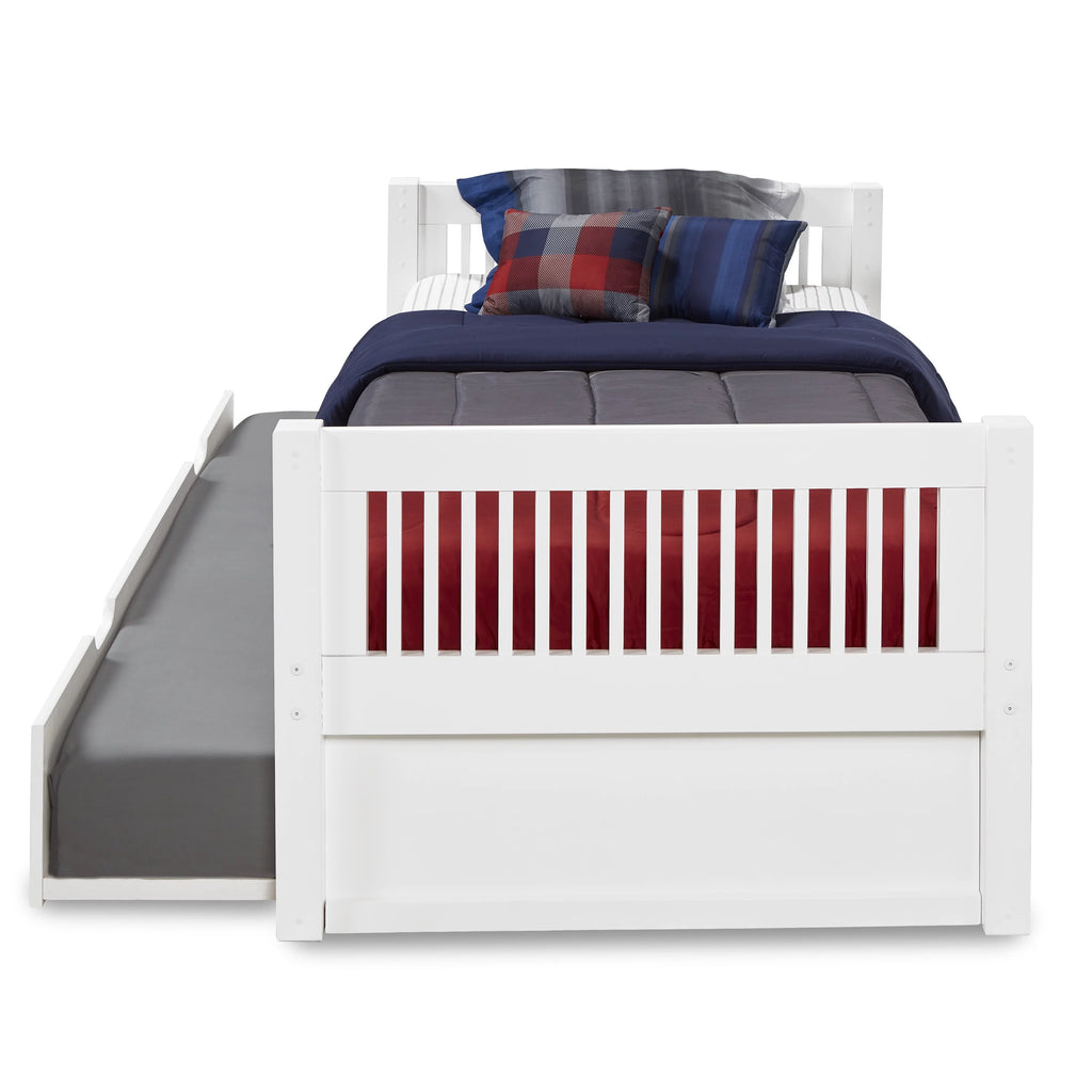 Twin Size Platform Bed with Twin Trundle White F787