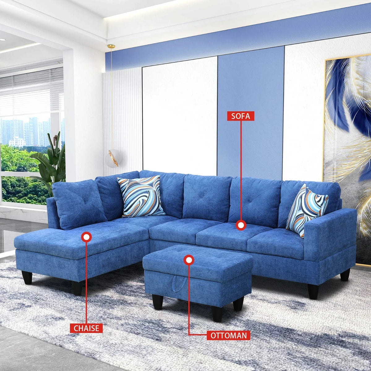Blue Linen 2-Piece Sofa Set Q5748