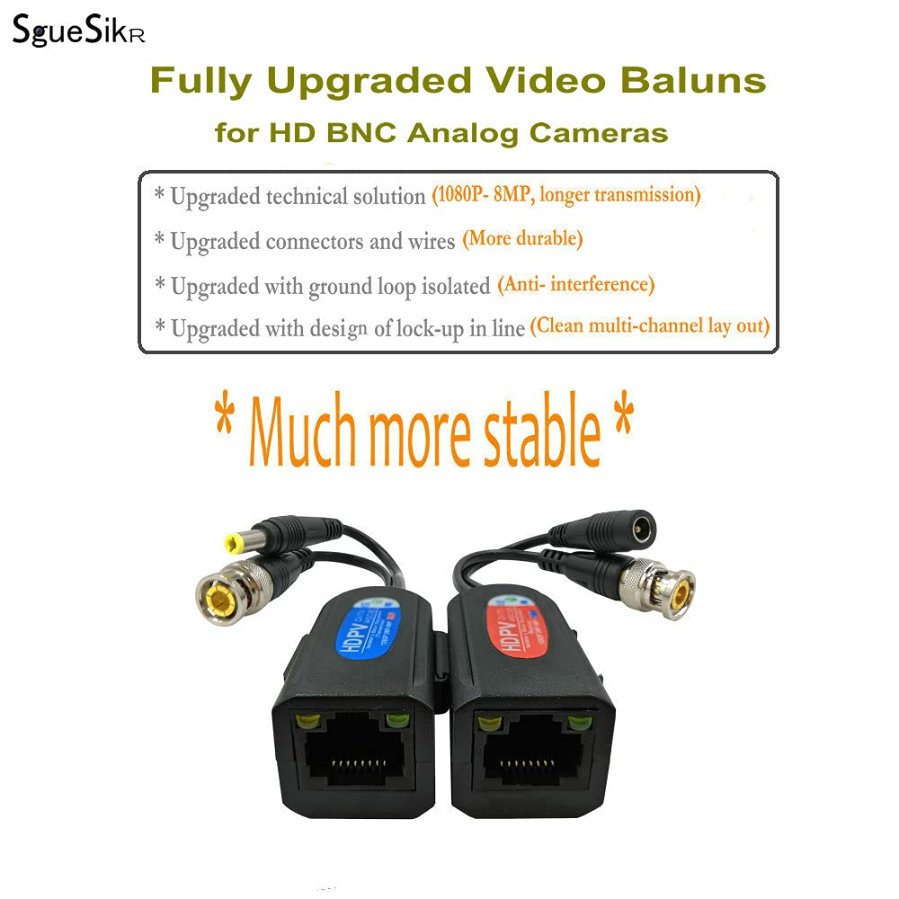 4 Pair Passive Video Balun BNC to RJ45 Adapter with Power 1080P-8MP Analog Camera Network Transceiver Cat5e/Cat6 to BNC Connector Q80825