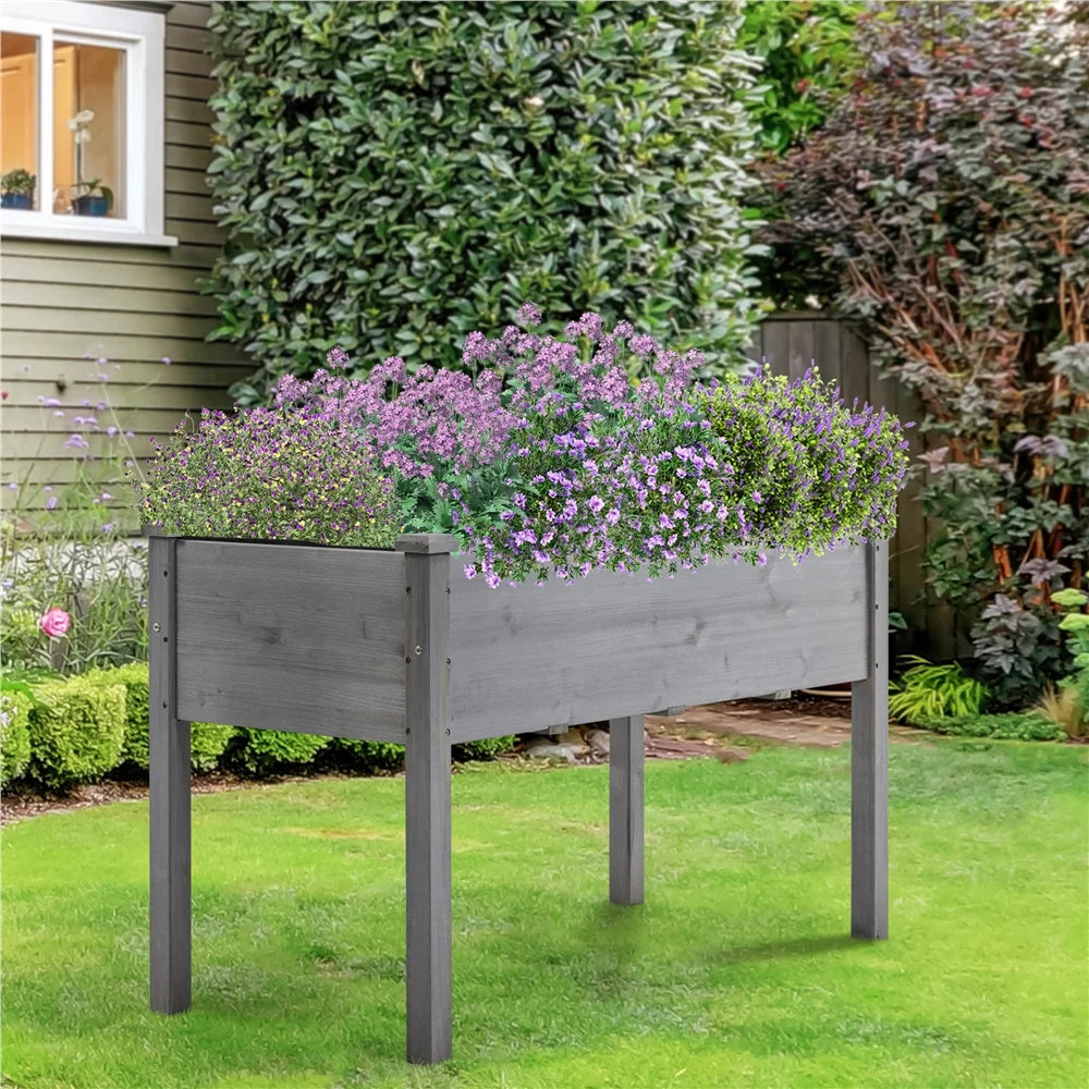 Gray Fir Wood Raised Garden Bed Planter Box S1658