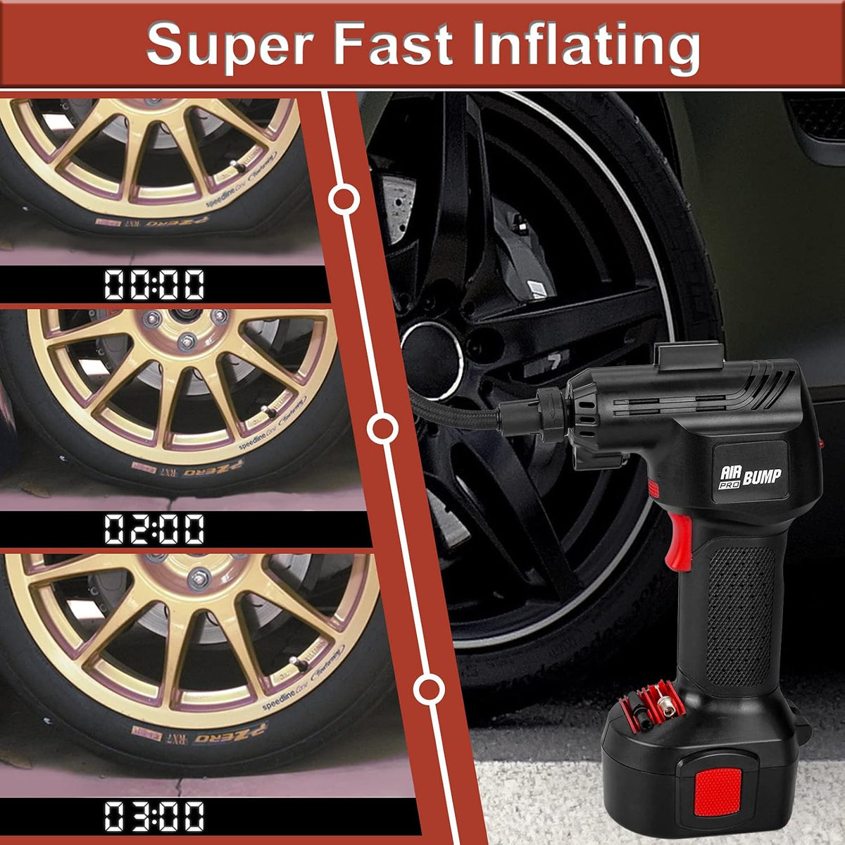 12V Cordless Portable Air Compressor with Auto Shutoff Digital Pressure Gauge N906611