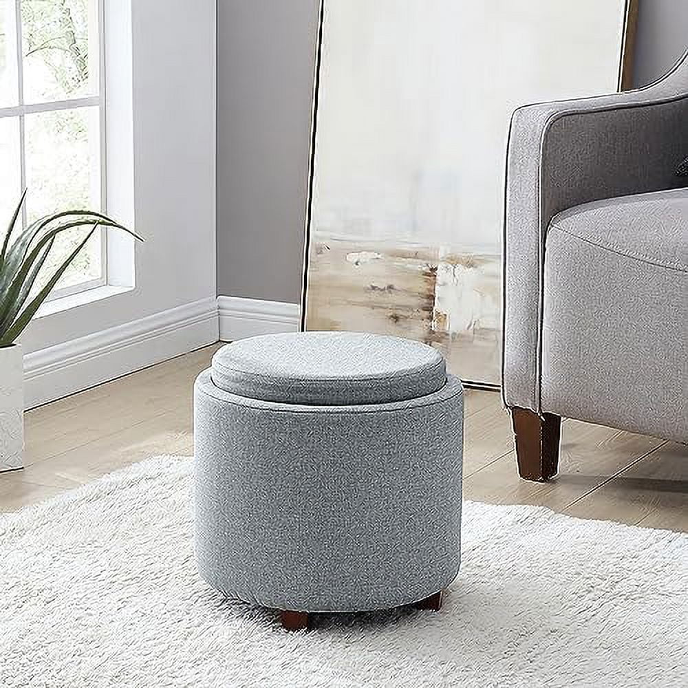 Round Velvet Ottoman with Lift Off Lid and Tray Lid U25691