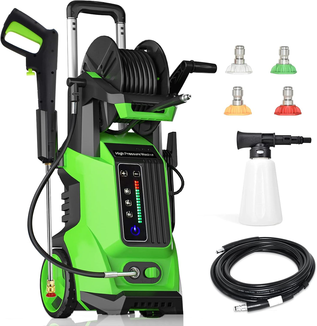 3800 PSI 2.8 GPM Electric Pressure Washer with 4 Nozzles and Foam Cannon Hose Reel K77438