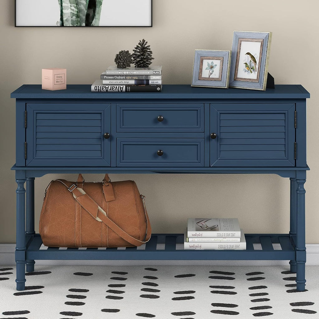 Green Solid Wood Console Table with 7 Drawers and 1 Cabinet C30338