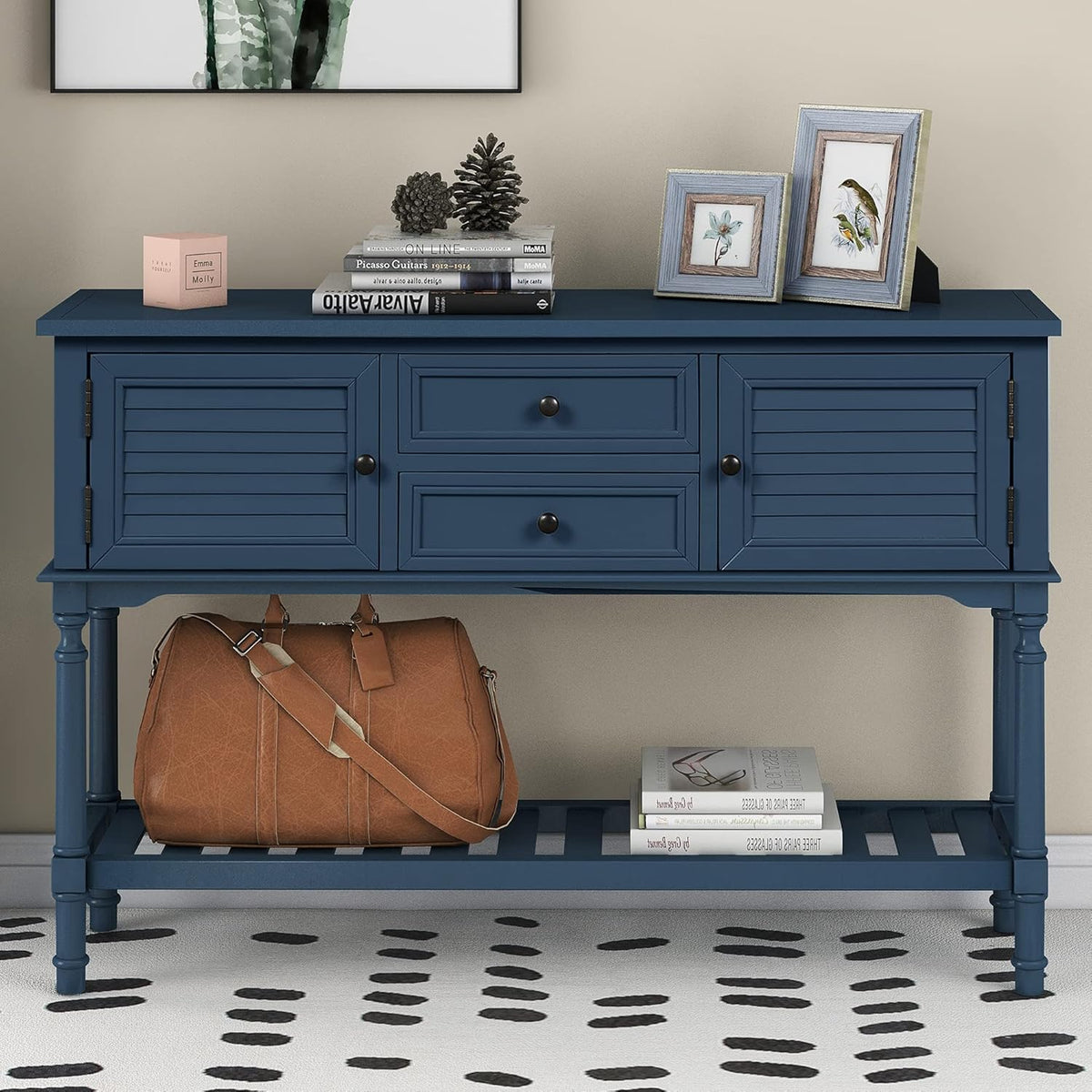 Green Solid Wood Console Table with 7 Drawers and 1 Cabinet C30338