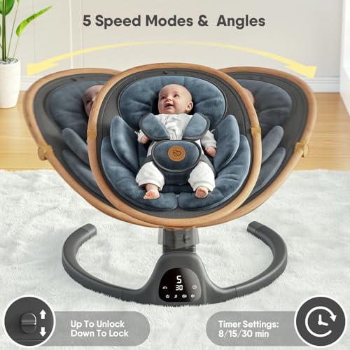 White Portable Baby Swing with Bluetooth Speaker, 3 Seat Positions, 5 Speeds and Remote Control M912604