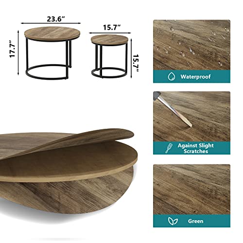 Set of 2 Round Wood Grain Coffee Table E236